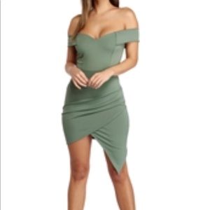 Windsor Off the Shoulder Olive Green Bodycon Dress